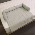 Cooling Summer Pet Mat with Bolster Soft Raised Edges Breathable Ice Silk Fabric Rectangular Bed for Cats and Dogs Indoor Floor Sofa Rest (LightGrey, 90*90cm)