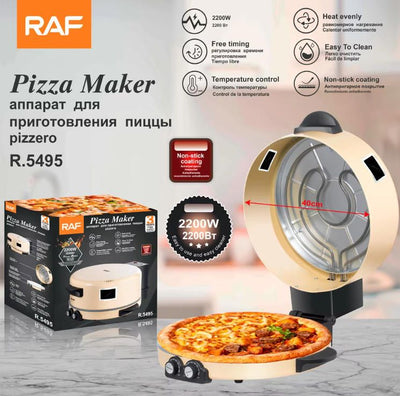 RAF Electric Pizza Maker with Non-Stick Baking Pan, 2200W Countertop Pizza Oven for Home Kitchen, Adjustable Temperature and Timer, Even Heating, Easy to Clean, Multi-Purpose Griddle for Pizza and More (White)