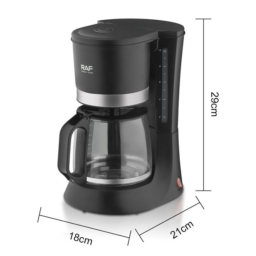 Automatic Drip Coffee Maker with Glass Carafe, Compact 1.2L Capacity, Anti-Drip System, Easy-Clean Design for Home, Office, or Small Kitchen Use, Black Stainless Steel Trim (Black)