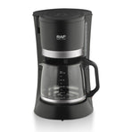 Automatic Drip Coffee Maker with Glass Carafe, Compact 1.2L Capacity, Anti-Drip System, Easy-Clean Design for Home, Office, or Small Kitchen Use, Black Stainless Steel Trim (Black)