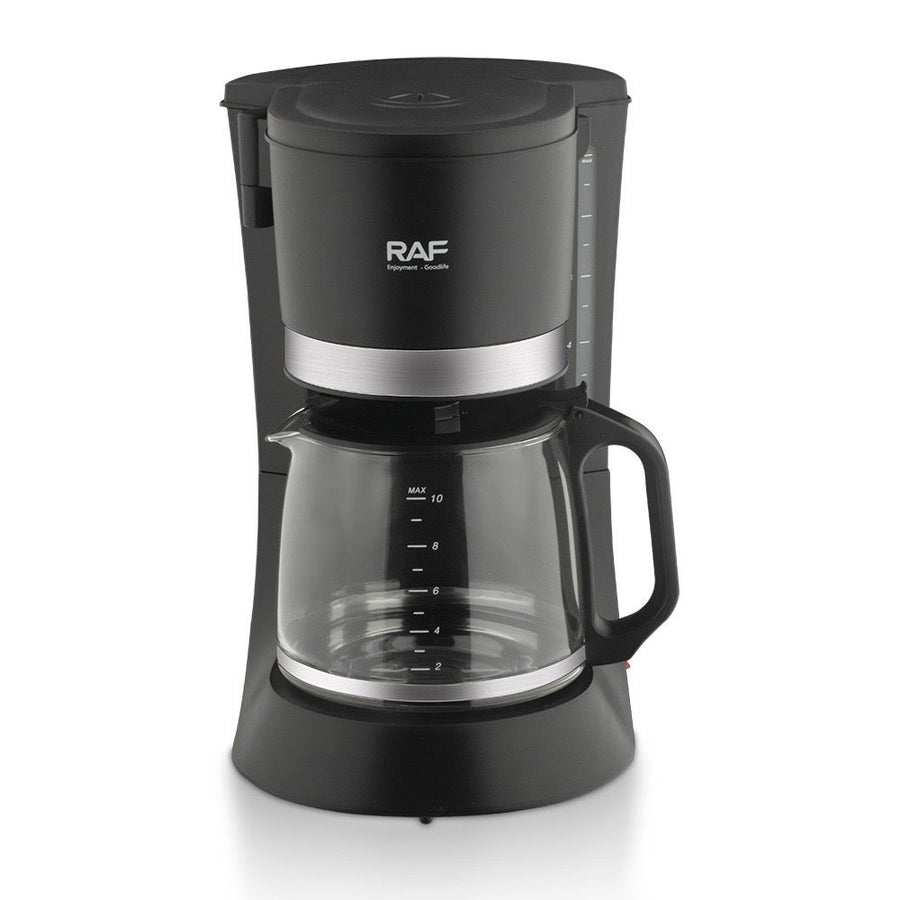 Automatic Drip Coffee Maker with Glass Carafe, Compact 1.2L Capacity, Anti-Drip System, Easy-Clean Design for Home, Office, or Small Kitchen Use, Black Stainless Steel Trim (Black)
