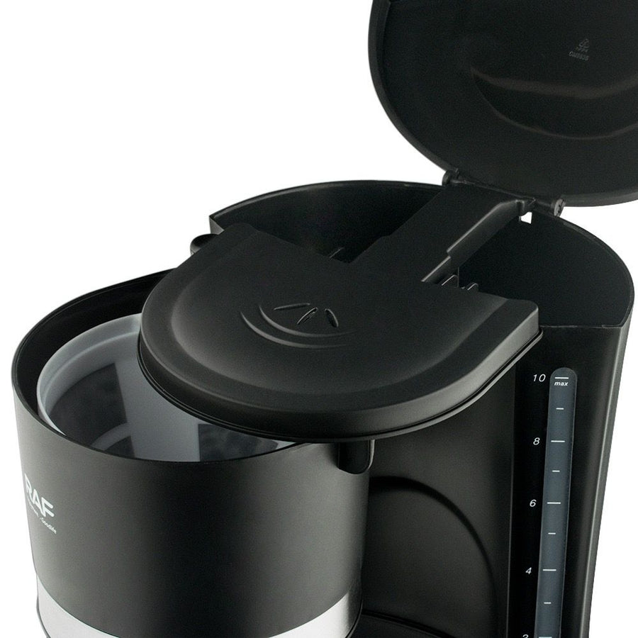 Automatic Drip Coffee Maker with Glass Carafe, Compact 1.2L Capacity, Anti-Drip System, Easy-Clean Design for Home, Office, or Small Kitchen Use, Black Stainless Steel Trim (Black)