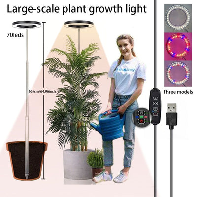 Versatile Floor Plant Grow Light with Full Spectrum LED Ring, Telescopic Stake, 3 Color Modes, 10-Level Brightness, and 3/9/12H Timer, Perfect for Indoor Potted Plants, Flowers, Succulents, Herbs, and Vegetables – USB Powered (Black, 1PCS)