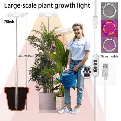 Versatile Floor Plant Grow Light with Full Spectrum LED Ring, Telescopic Stake, 3 Color Modes, 10-Level Brightness, and 3/9/12H Timer, Perfect for Indoor Potted Plants, Flowers, Succulents, Herbs, and Vegetables – USB Powered (White, 2PCS)