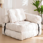 Foldable Corduroy Sofa Bed with Tufted Buttons and Side Buckle Straps, Convertible Lounger for Reading, Gaming, Napping and Relaxing in Living Rooms (Beige)