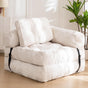Foldable Corduroy Sofa Bed with Tufted Buttons and Side Buckle Straps, Convertible Lounger for Reading, Gaming, Napping and Relaxing in Living Rooms (Beige)