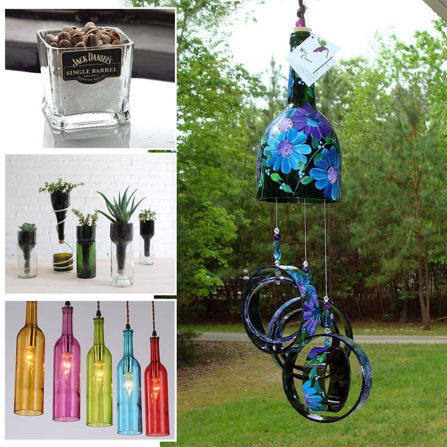 Glass Bottle Cutter with Adjustable Cutting Head and Support Rollers for DIY Crafting, Upcycling Projects, Home Decor, Vases, Candle Holders, Wind Chimes and Storage Containers (5 Cutter Blades for Glass Bottle)