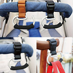 Universal Stroller Hooks with PU Leather Straps – Heavy-Duty Aluminum Baby Stroller Organizer for Hanging Bags, Purses, and Diaper Bags on Stroller Handles or Frames (2PCS（Black）)