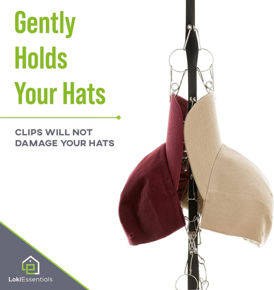 Efficient Hat Organizer with 360° Swivel Hook and Durable Clips for Caps, Hats, and Visors – Space-Saving Wall or Closet Mount Solution for Entryways, Bedrooms, and Wardrobes (16-Clips)