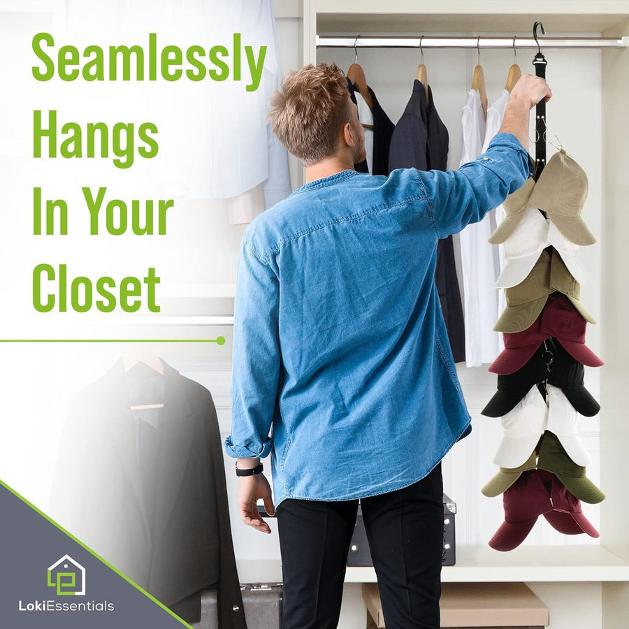 Efficient Hat Organizer with 360° Swivel Hook and Durable Clips for Caps, Hats, and Visors – Space-Saving Wall or Closet Mount Solution for Entryways, Bedrooms, and Wardrobes (16-Clips)