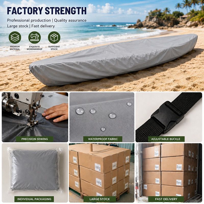 Heavy-Duty 600D Oxford Kayak Cover Waterproof UV-Resistant Canoe Protector with Storage Bag, Universal Fit for Outdoor Patio, Shore & Beach – Full-Season Shield Against Rain, Dust & Sun (Black, For 2.6‑3 m (8.5‑9.8 ft) boat)