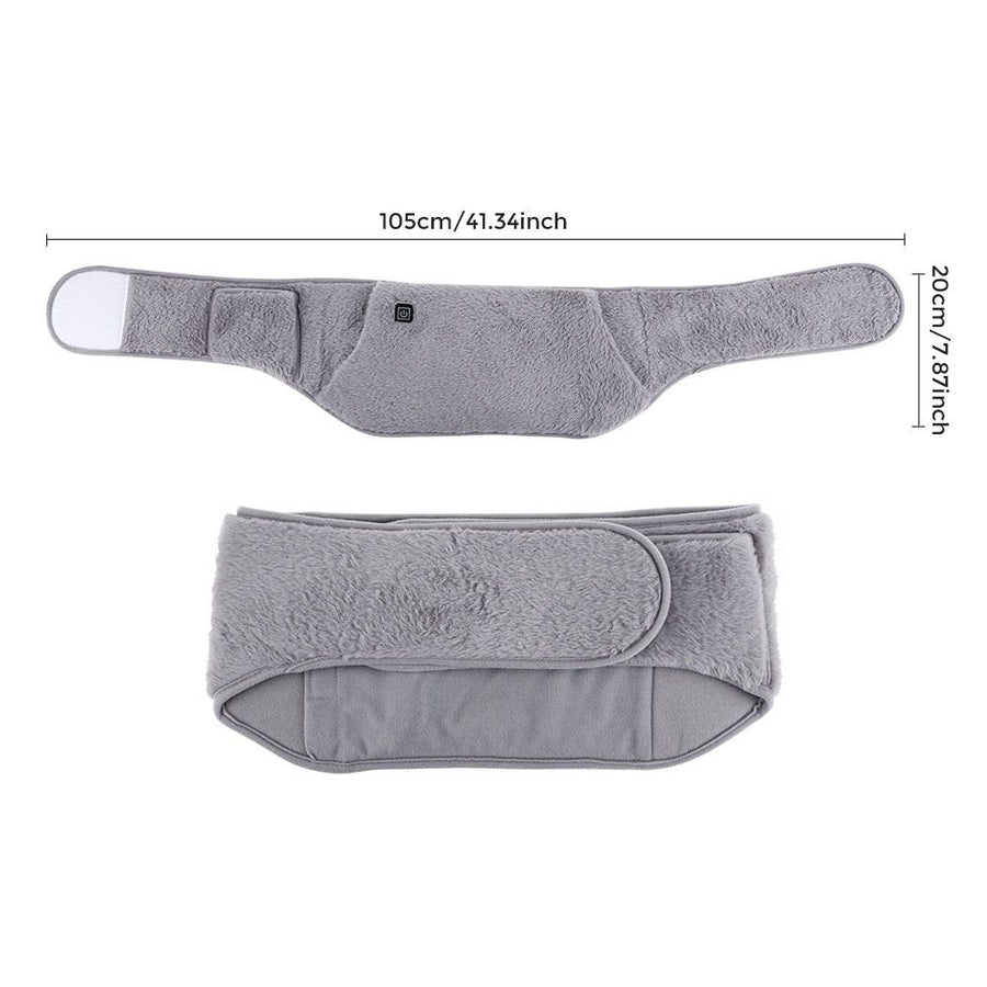 USB-Powered Electric Heating Waist Belt with Hand Pockets, 3-Heat Settings for Menstrual Cramp Relief, Office and Home Use, Soft Crystal Velvet, Machine Washable (Grey)