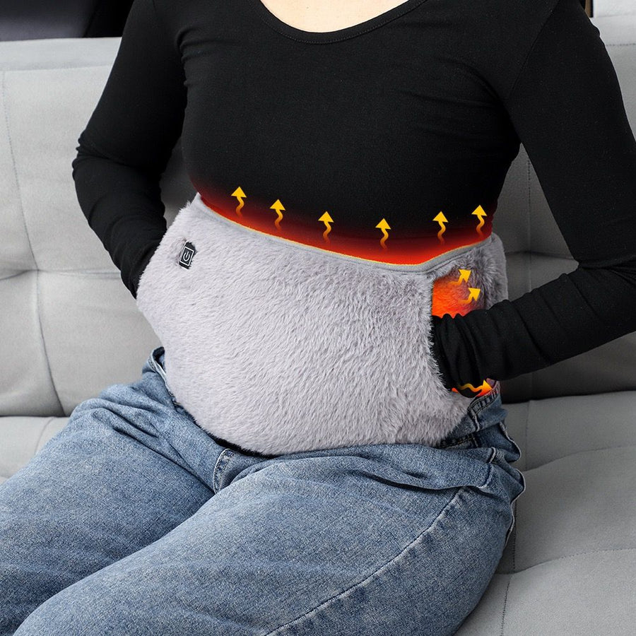 USB-Powered Electric Heating Waist Belt with Hand Pockets, 3-Heat Settings for Menstrual Cramp Relief, Office and Home Use, Soft Crystal Velvet, Machine Washable (Grey)