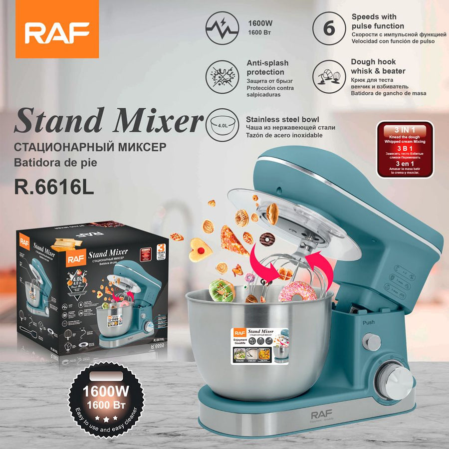 Versatile Stand Mixer with 4.0L Stainless Steel Bowl and 1600W Motor for Home Baking, Dough Kneading, Whipping, and Mixing Tasks (Blue)