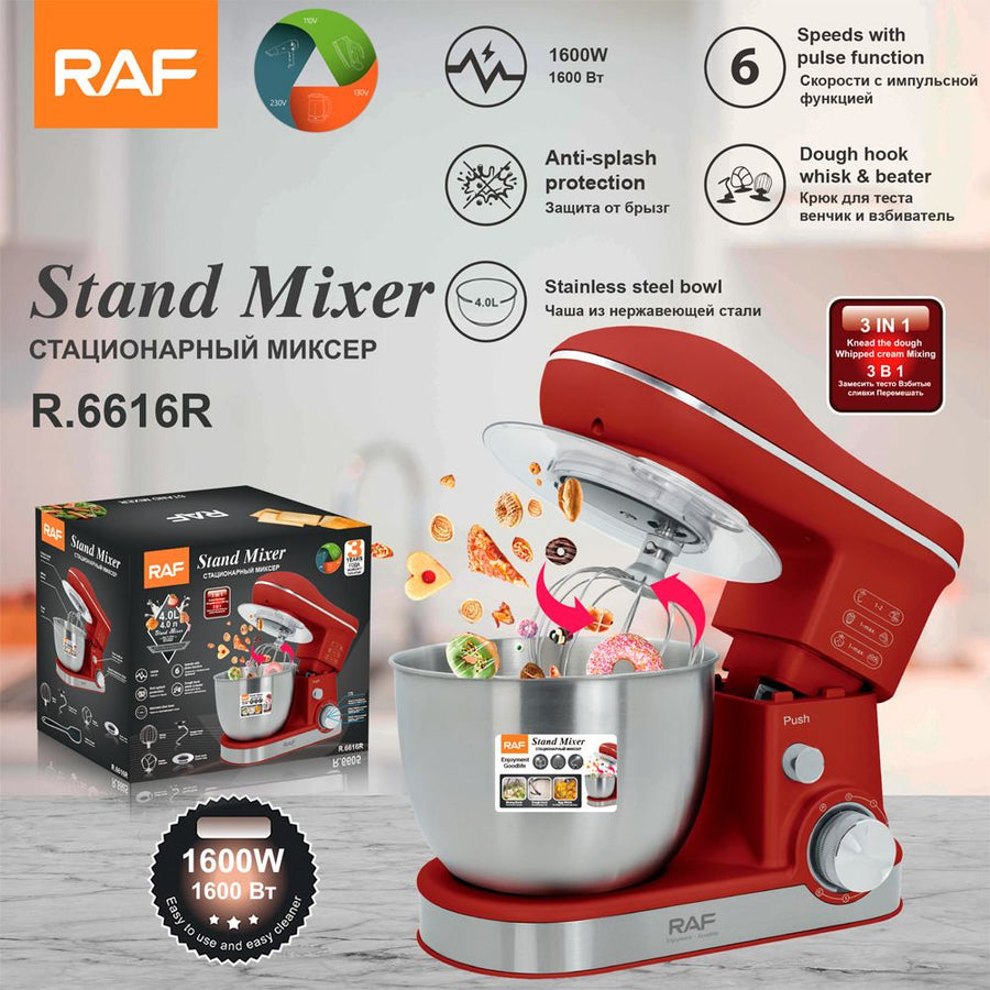 Versatile Stand Mixer with 4.0L Stainless Steel Bowl and 1600W Motor for Home Baking, Dough Kneading, Whipping, and Mixing Tasks (Grey)