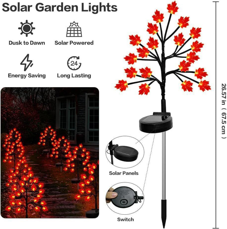 Transform Your Outdoor Space with Solar Maple Leaf Stake Lights – Charming Warm Pathway Decor with 20 LEDs Per Leaf, Auto On/Off, and IP65 Weatherproof Design for Gardens, Patios, and Camping Nights (2PCS, Large Maple Leaf)