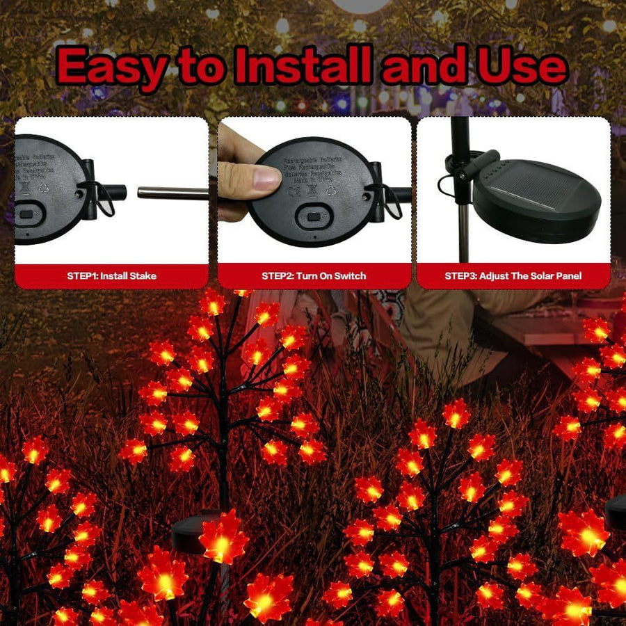 Transform Your Outdoor Space with Solar Maple Leaf Stake Lights – Charming Warm Pathway Decor with 20 LEDs Per Leaf, Auto On/Off, and IP65 Weatherproof Design for Gardens, Patios, and Camping Nights (2PCS, Large Maple Leaf)