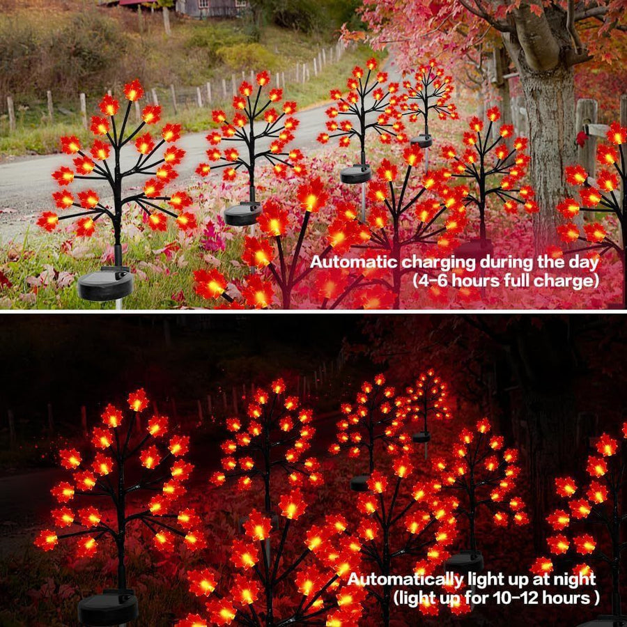 Transform Your Outdoor Space with Solar Maple Leaf Stake Lights – Charming Warm Pathway Decor with 20 LEDs Per Leaf, Auto On/Off, and IP65 Weatherproof Design for Gardens, Patios, and Camping Nights (2PCS, Large Maple Leaf)