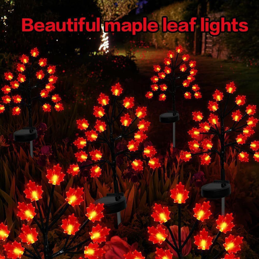 Transform Your Outdoor Space with Solar Maple Leaf Stake Lights – Charming Warm Pathway Decor with 20 LEDs Per Leaf, Auto On/Off, and IP65 Weatherproof Design for Gardens, Patios, and Camping Nights (2PCS, Large Maple Leaf)