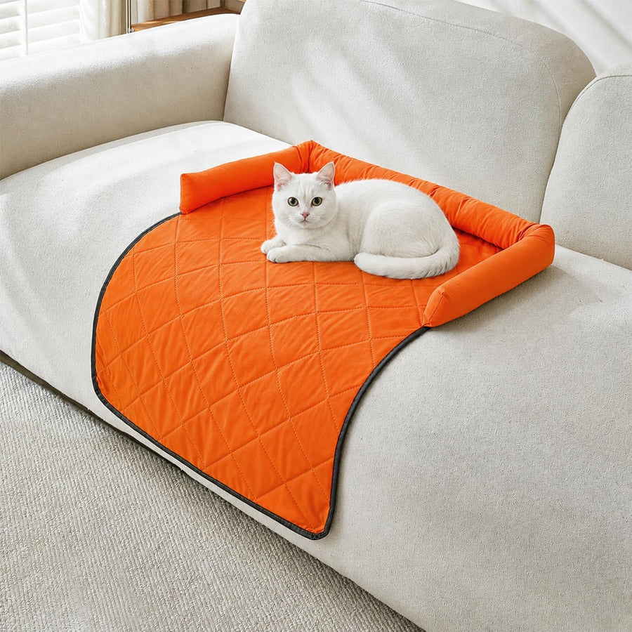 Cooling Pet Mat with Bolster Side Support – Scratch-Resistant, Self-Cooling, Non-Slip Base for Cats & Small to Medium Dogs, Perfect for Sofa, Floor, Car, or Outdoor Use (M, Champagne)