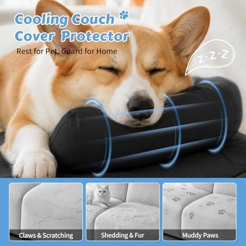 Cooling Pet Mat with Bolster Side Support – Scratch-Resistant, Self-Cooling, Non-Slip Base for Cats & Small to Medium Dogs, Perfect for Sofa, Floor, Car, or Outdoor Use (M, Champagne)