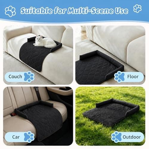 Cooling Pet Mat with Bolster Side Support – Scratch-Resistant, Self-Cooling, Non-Slip Base for Cats & Small to Medium Dogs, Perfect for Sofa, Floor, Car, or Outdoor Use (M, Champagne)