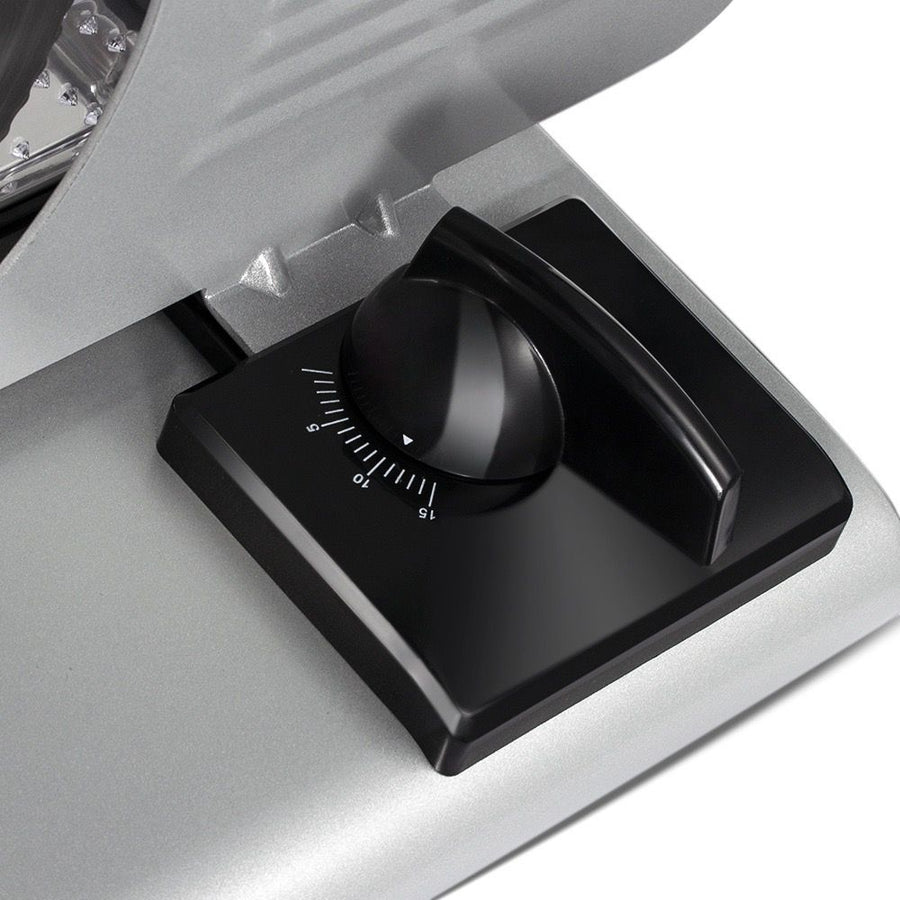 Electric Food Slicer with 190mm Stainless Steel Blade, Adjustable Thickness 0-15mm, Easy-Clean Detachable Design for Home Kitchen and Small Deli Use, Compact 200W Power for Meat, Bread, and Vegetables (Silver)