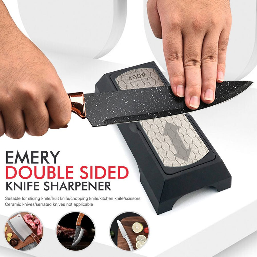 Double-Sided Diamond Sharpening Stone Knife Sharpener with Non-Slip Base for Kitchen Knives Scissors and Home Cooking Tools (Silver)