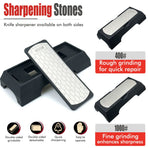 Double-Sided Diamond Sharpening Stone Knife Sharpener with Non-Slip Base for Kitchen Knives Scissors and Home Cooking Tools (Silver)