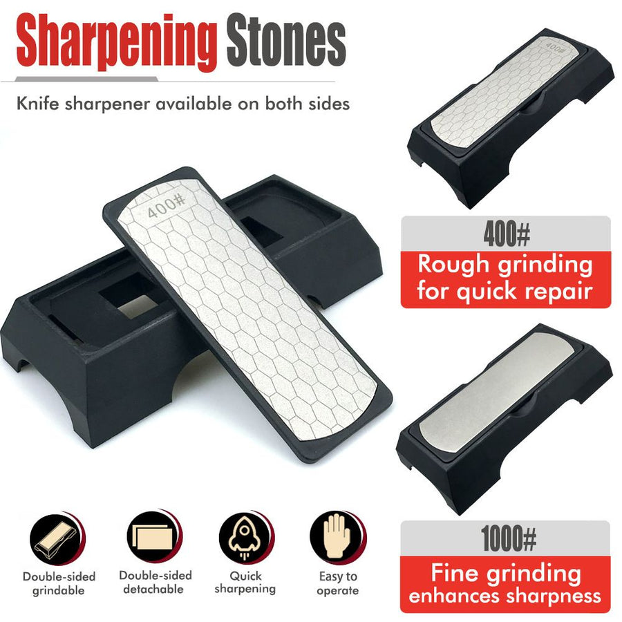 Double-Sided Diamond Sharpening Stone Knife Sharpener with Non-Slip Base for Kitchen Knives Scissors and Home Cooking Tools (Silver)