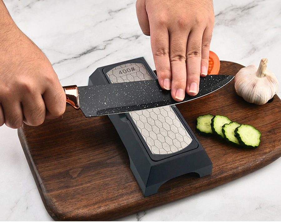 Double-Sided Diamond Sharpening Stone Knife Sharpener with Non-Slip Base for Kitchen Knives Scissors and Home Cooking Tools (Silver)