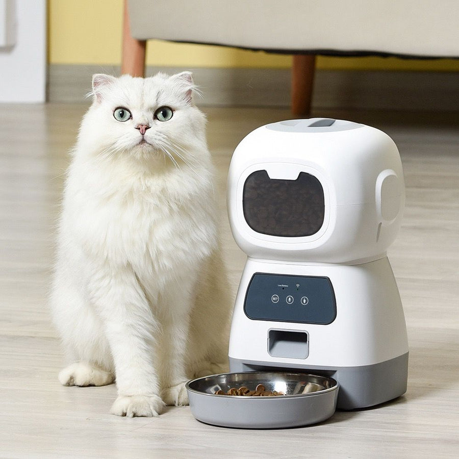 Smart Pet Automatic Feeder with 3.5L Capacity, Timed Portion Control, WiFi Remote Control, Voice Call Feature, Dual Power Supply for Cats and Small Dogs, Ideal for Indoor Use While You Are Away (A（No WiFi ）)