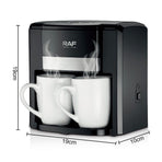Dual-Cup Drip Coffee Maker with Ceramic Mugs, Compact 420ml Capacity, 650W Fast Brewing for Espresso, Cappuccino, and Latte at Home or Small Office (Black)