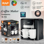 Dual-Cup Drip Coffee Maker with Ceramic Mugs, Compact 420ml Capacity, 650W Fast Brewing for Espresso, Cappuccino, and Latte at Home or Small Office (Black)