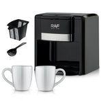 Dual-Cup Drip Coffee Maker with Ceramic Mugs, Compact 420ml Capacity, 650W Fast Brewing for Espresso, Cappuccino, and Latte at Home or Small Office (Black)
