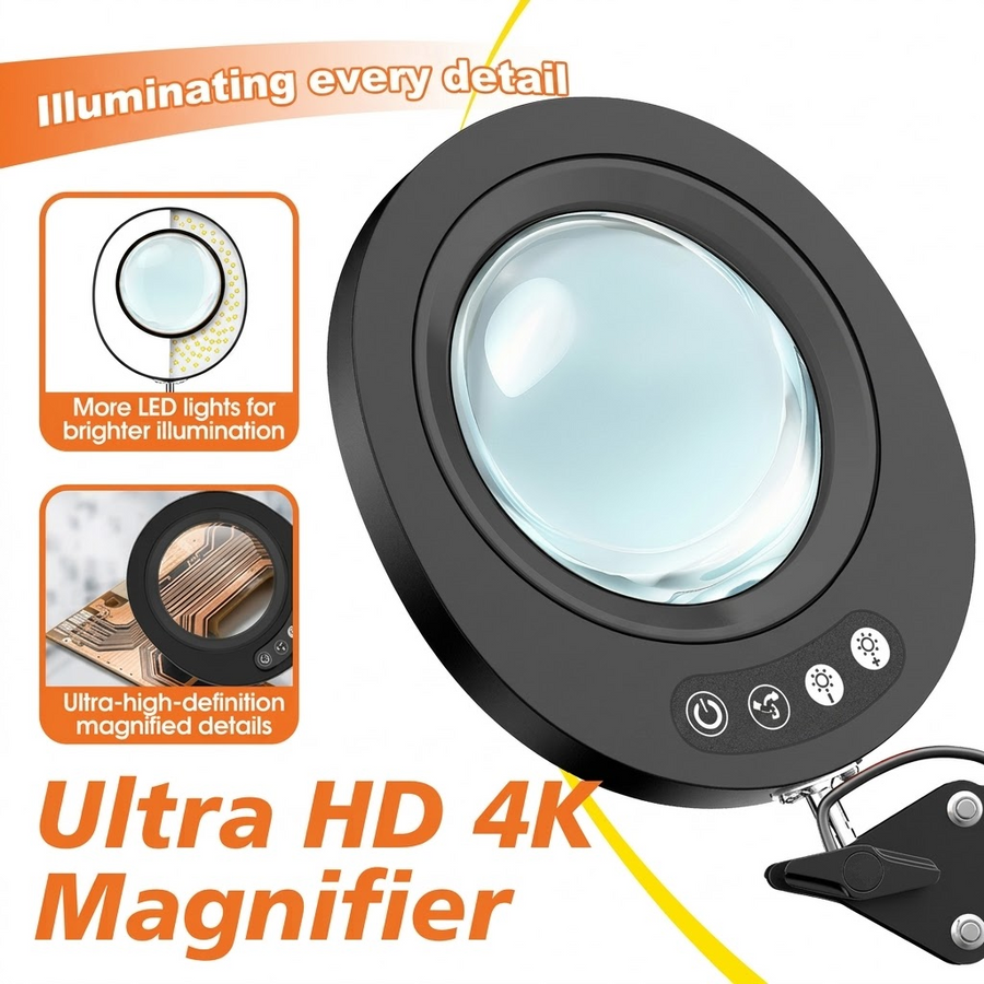 Professional 10X Magnifying Desk Lamp with Adjustable Swing Arm, 5 Color Modes & 10 Brightness Levels LED Light, Perfect for Reading, Precision Repairs, Crafts, Sewing, Beauty Tasks and More (Round Base)