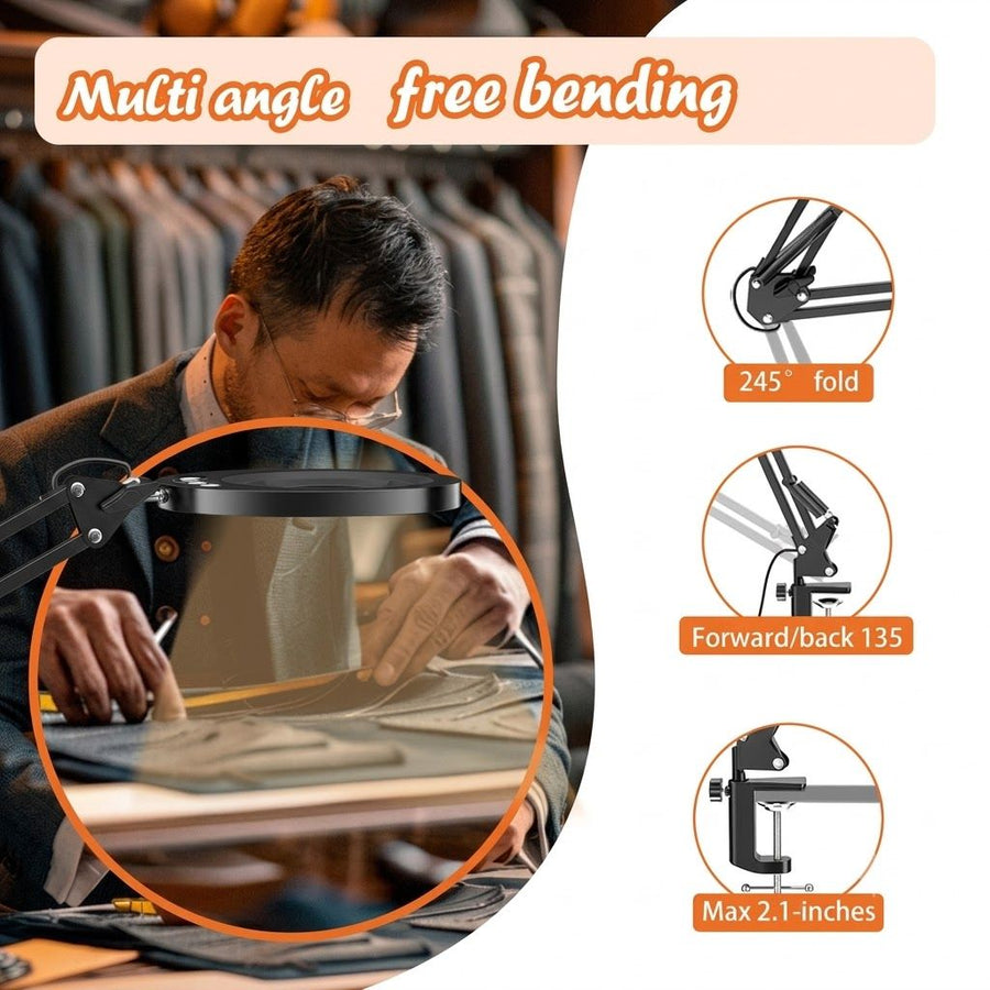 Professional 10X Magnifying Desk Lamp with Adjustable Swing Arm, 5 Color Modes & 10 Brightness Levels LED Light, Perfect for Reading, Precision Repairs, Crafts, Sewing, Beauty Tasks and More (Round Base)