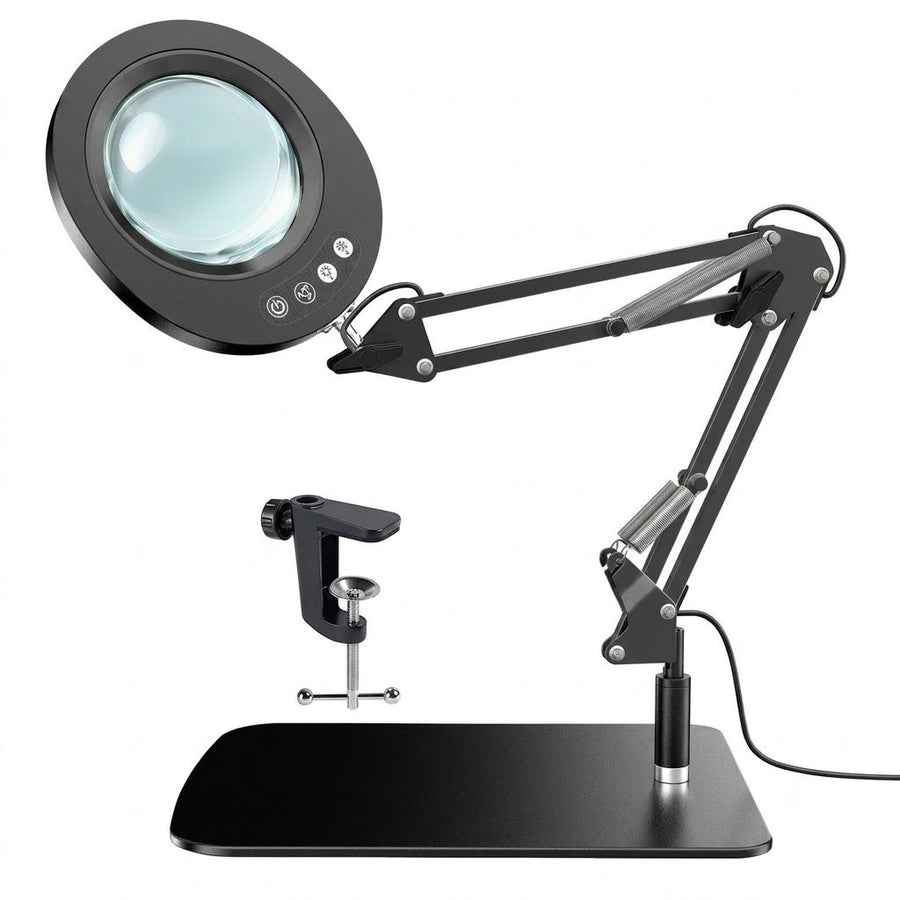 Professional 10X Magnifying Desk Lamp with Adjustable Swing Arm, 5 Color Modes & 10 Brightness Levels LED Light, Perfect for Reading, Precision Repairs, Crafts, Sewing, Beauty Tasks and More (Round Base)