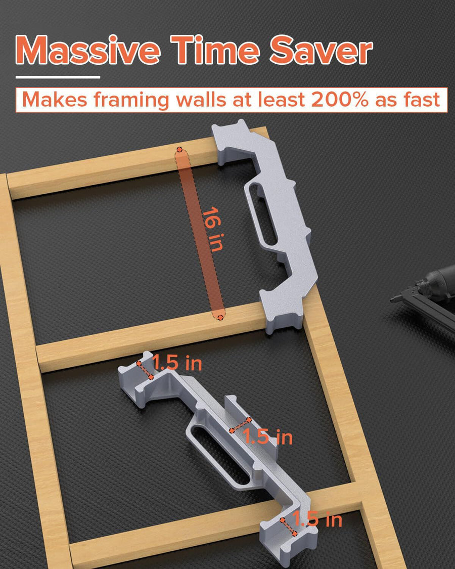 Woodworking Framing Spacer Tool with Bridge Design for Fast Stud Layout and Precise Spacing in Wall Framing, Deck Building, and DIY Carpentry Projects (16inch, Black)