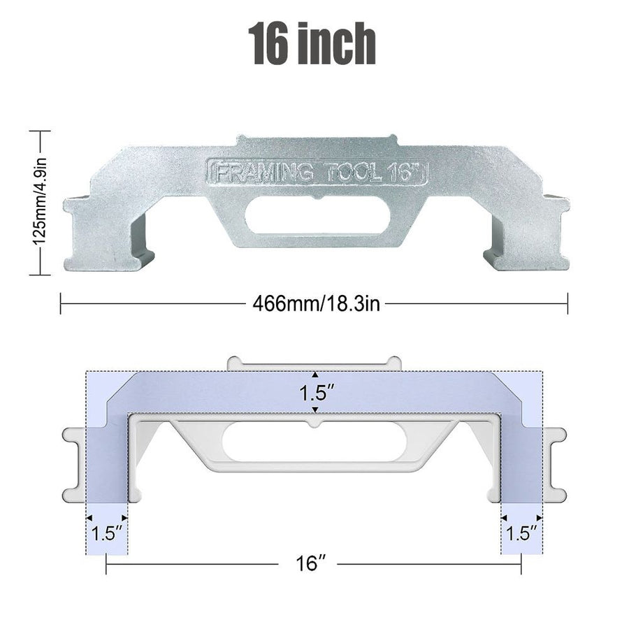 Woodworking Framing Spacer Tool with Bridge Design for Fast Stud Layout and Precise Spacing in Wall Framing, Deck Building, and DIY Carpentry Projects (16inch, Black)