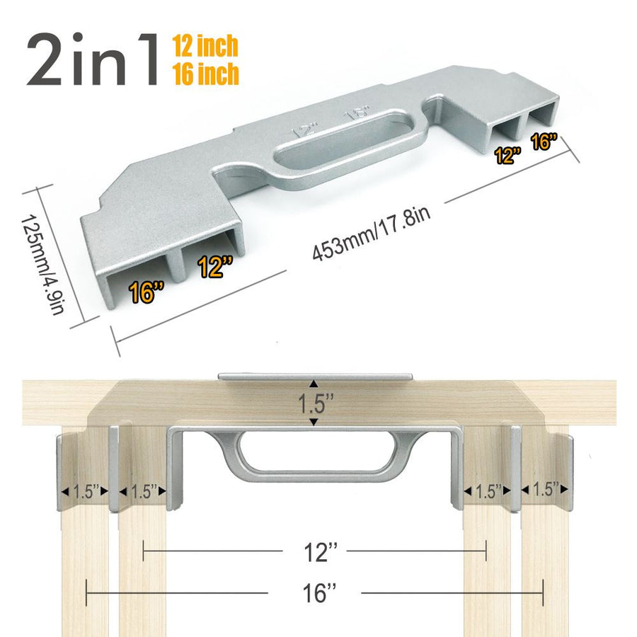 Woodworking Framing Spacer Tool with Bridge Design for Fast Stud Layout and Precise Spacing in Wall Framing, Deck Building, and DIY Carpentry Projects (16inch, Black)
