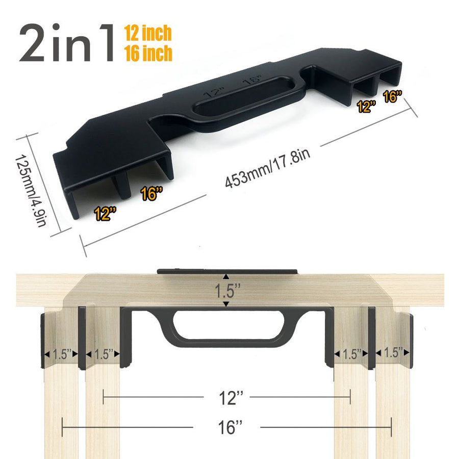 Woodworking Framing Spacer Tool with Bridge Design for Fast Stud Layout and Precise Spacing in Wall Framing, Deck Building, and DIY Carpentry Projects (2IN1, Silver)