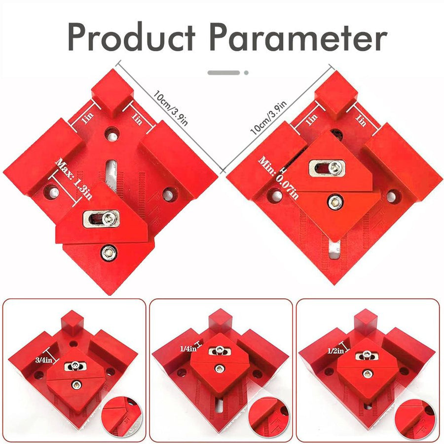 Right Angle Clamp for Woodworking Corner Joints, Square Clamp Tool with Adjustable Jaw for Frame Cabinet Furniture Assembly and DIY Wood Box Projects (Red, 2PCS)