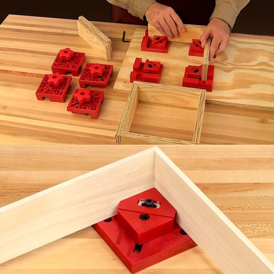Right Angle Clamp for Woodworking Corner Joints, Square Clamp Tool with Adjustable Jaw for Frame Cabinet Furniture Assembly and DIY Wood Box Projects (Red, 4PCS)