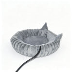 USB-Powered Heated Pet Bed with Plush Fur, Adjustable Thermostat & Timer, Foldable Round Cat Cave for Small Dogs, Kittens, and Rabbits – Cozy Winter Warmth for Home, Floor, Bed, or Car Travel (Grey)