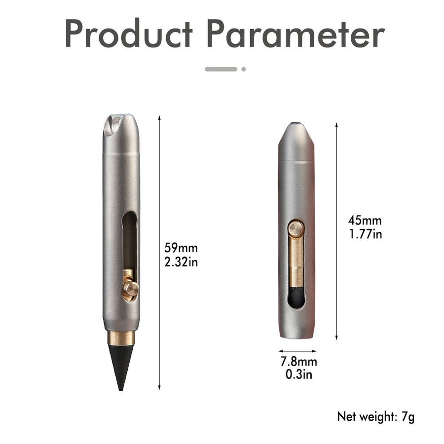 Titanium Alloy Mini Push-Pull Portable Eternal Pencil with Replaceable Tip, Compact Keychain Writing Tool for Travel, Office, and Everyday On-the-Go Note Taking (Silver)