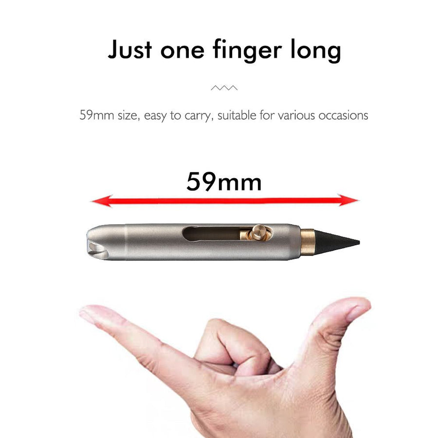 Titanium Alloy Mini Push-Pull Portable Eternal Pencil with Replaceable Tip, Compact Keychain Writing Tool for Travel, Office, and Everyday On-the-Go Note Taking (Silver)