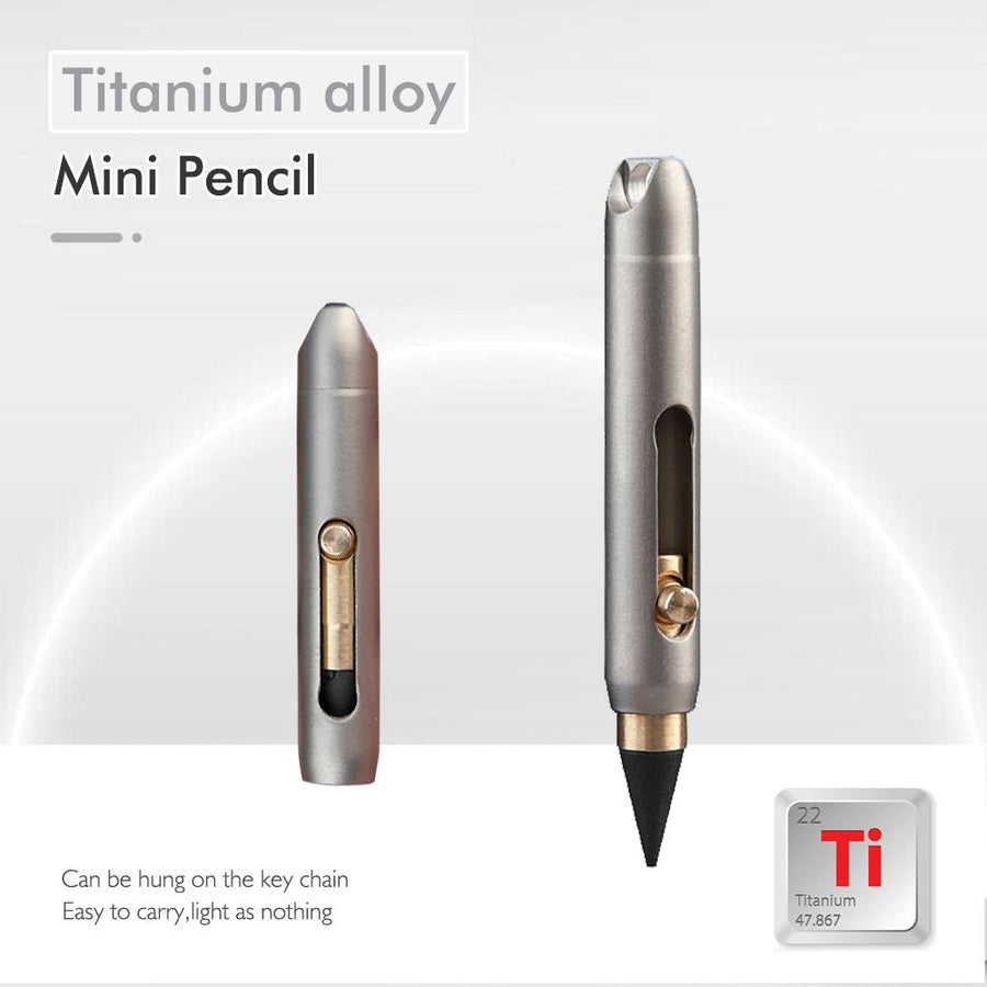 Titanium Alloy Mini Push-Pull Portable Eternal Pencil with Replaceable Tip, Compact Keychain Writing Tool for Travel, Office, and Everyday On-the-Go Note Taking (Silver)