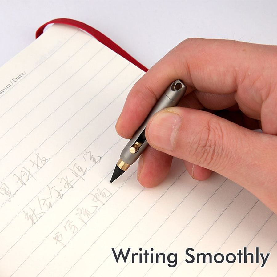 Titanium Alloy Mini Push-Pull Portable Eternal Pencil with Replaceable Tip, Compact Keychain Writing Tool for Travel, Office, and Everyday On-the-Go Note Taking (Silver)