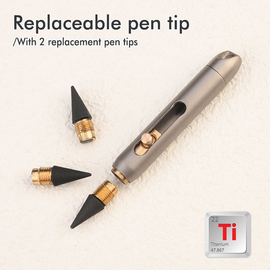 Titanium Alloy Mini Push-Pull Portable Eternal Pencil with Replaceable Tip, Compact Keychain Writing Tool for Travel, Office, and Everyday On-the-Go Note Taking (Silver)